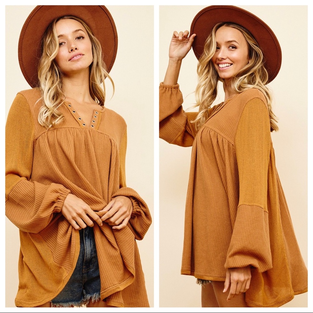 #05 Boho Chic Soft Knit Color Block Washed Tunic Top - Picture 4 of 5